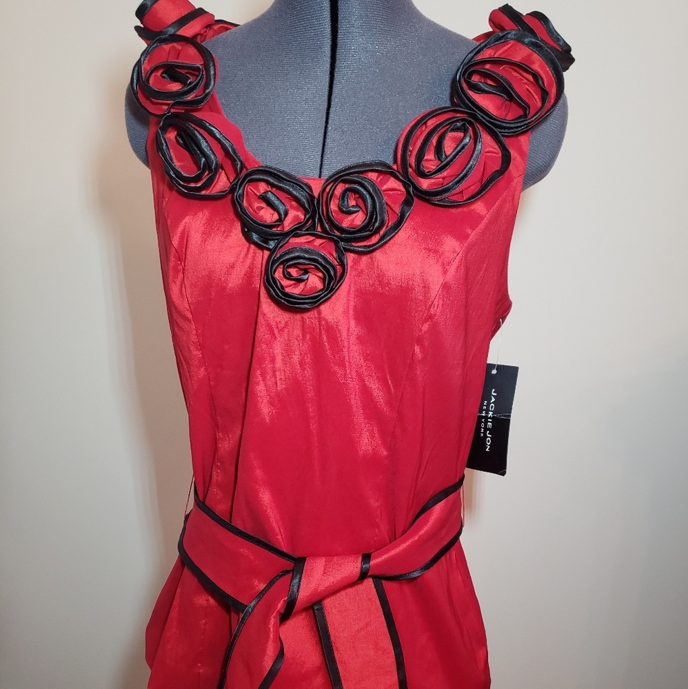 Jackie Jon red and black ruffled sleeveless top